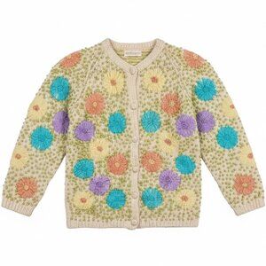 VTG Floral Cardigan Popcorn Knit Sweater Boho Wool Grandmacore Embroidered